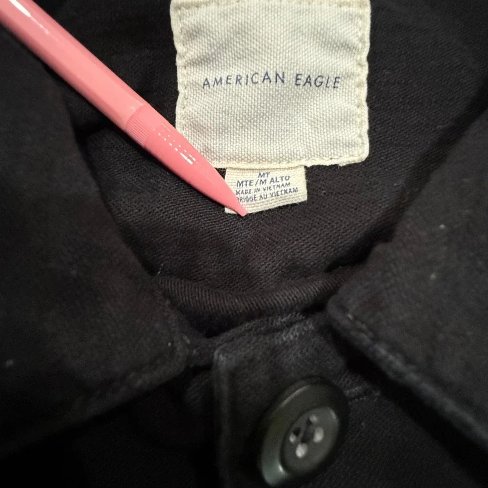 American Eagle Mens Medium Tall Black Cotton Button Down Work Shirt Long Sleeve